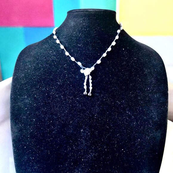 Hand Crafted Crochet Necklace with Shell Beads Vintage Button Lariat - Picture 2 of 11